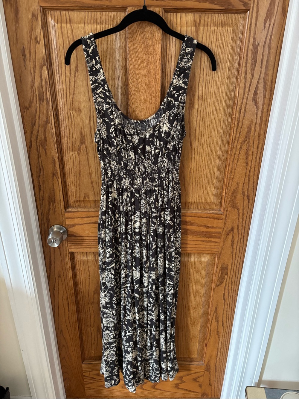 Faherty Black Maxi Dress with Cream Floral Print